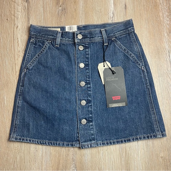 Levis Premium Button Womens Size 26 Front Denim Utility Skirt Snooze Ya Lose - Picture 1 of 9